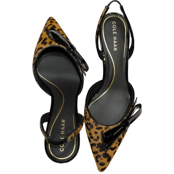 🔥SALE🔥COLE HANN NOELLA BOW CALF HAIR LEOPARD PRINT SLINGBACK PUMPS SZ 8 B NWOT - Picture 7 of 13